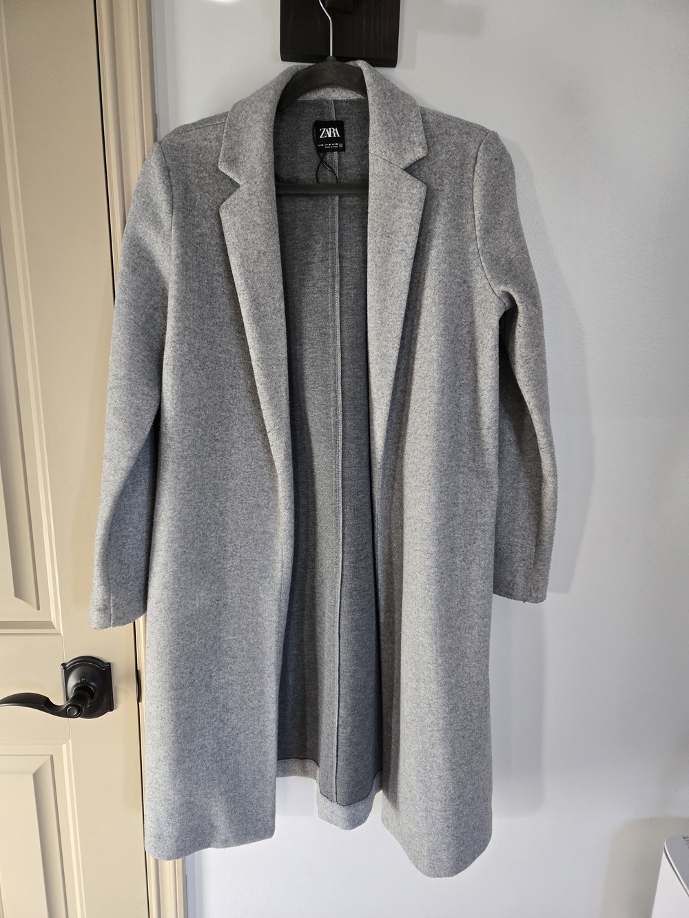 Zara Light Gray Open-Front Long Coat